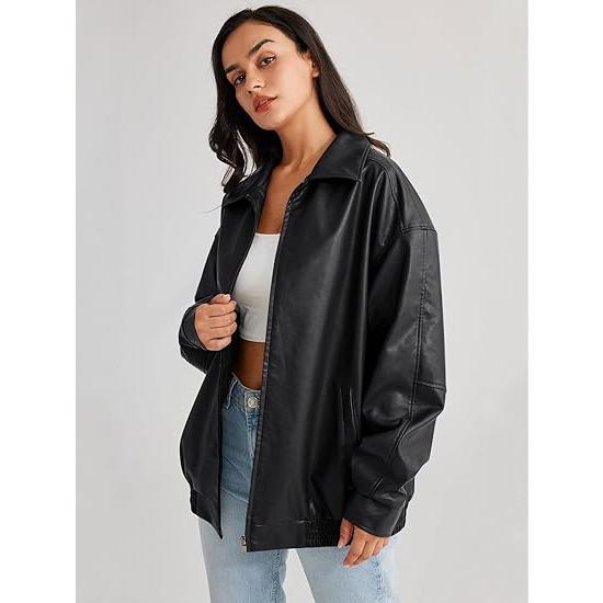 Womens Leather Jackets Oversized Faux Motorcycle Plus Size Moto Biker Coat Fall Outfits Fashion Clothes 2024 Casual Basic