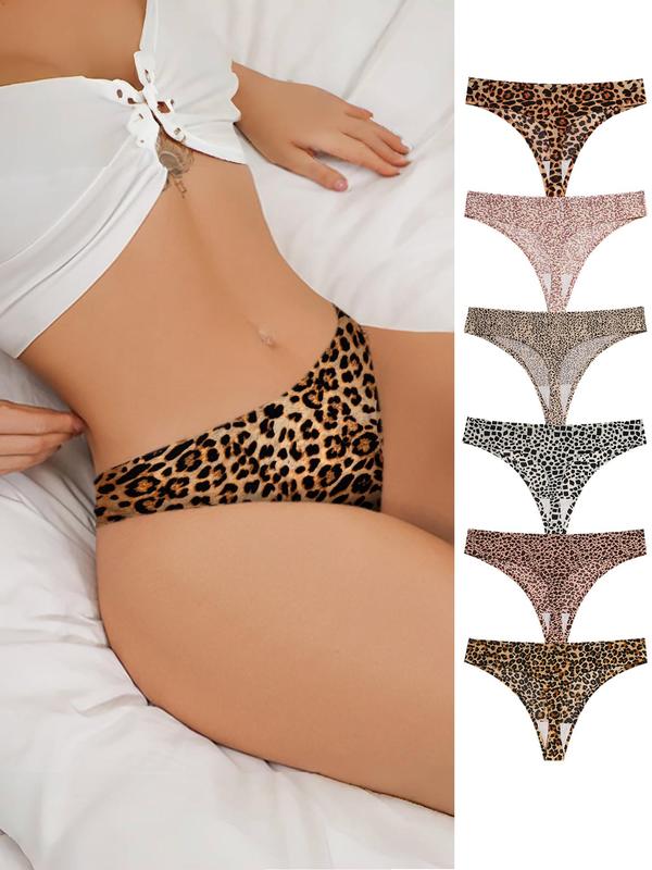 Women's Leopard Print Sexy Thong, Soft Comfy Breathable Seamless Panty for Daily Wear, Ladies Underwear for All Seasons