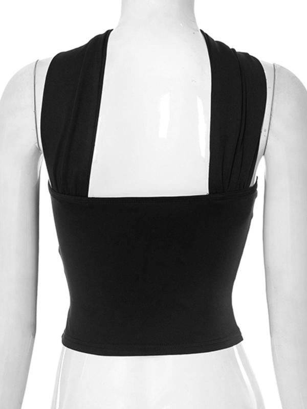 Women's Solid Halter Neck Crop Top, Elegant Fashion Casual Slim-fitting Sleeveless Top for Dating Daily Wear, Ladies Clothes for Summer