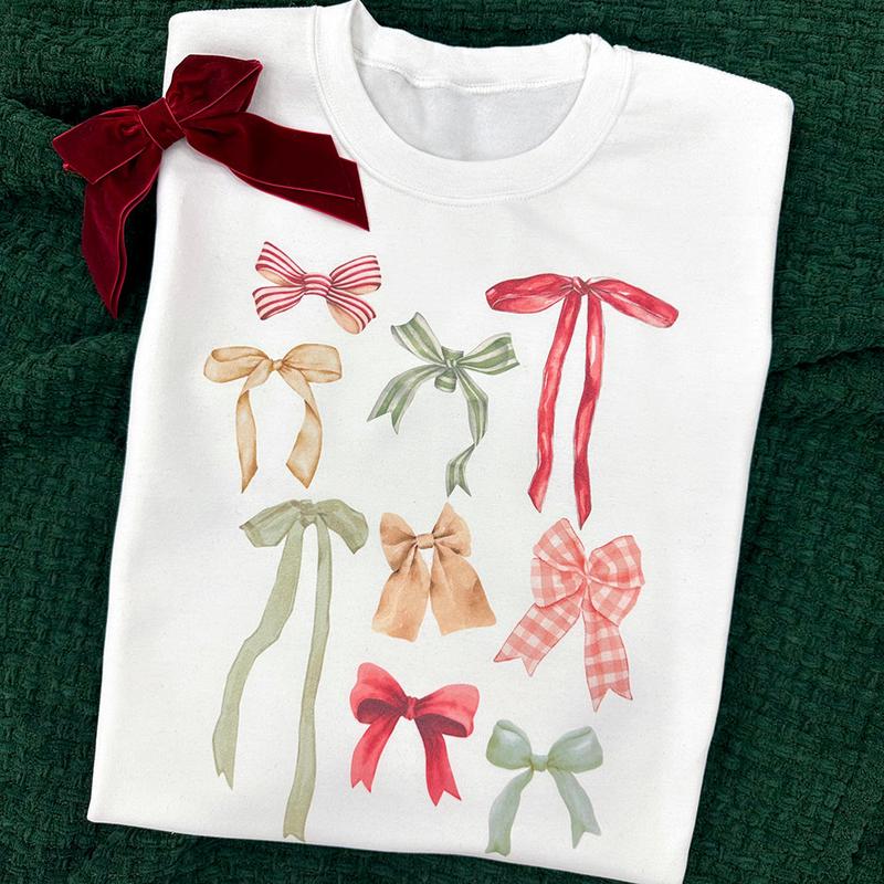 ‘Holiday Bow Show’ Festive Sweatshirt, Christmas Classic Bow Graphic Crew