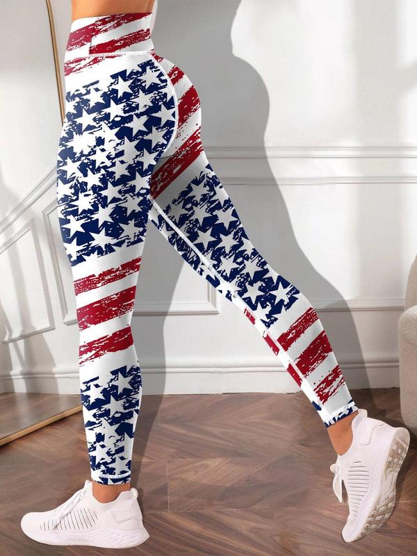 Women's Flag Print High Waist Leggings, Casual Comfy Breathable Skinny Pants for Daily Wear, Ladies Bottoms for All Seasons