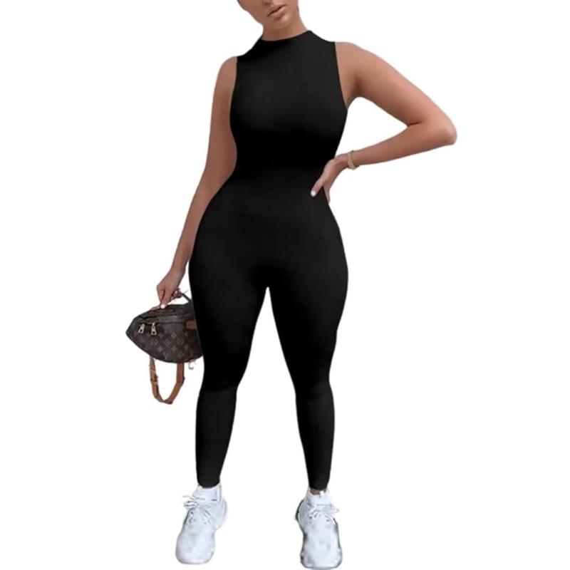 Women's Sleeveless Seamless One Piece Jumpsuit，Women's Sexy Bodycon Jumpsuit One Piece,Sleeveless Zipper Pants Rompers Clothing Comfort