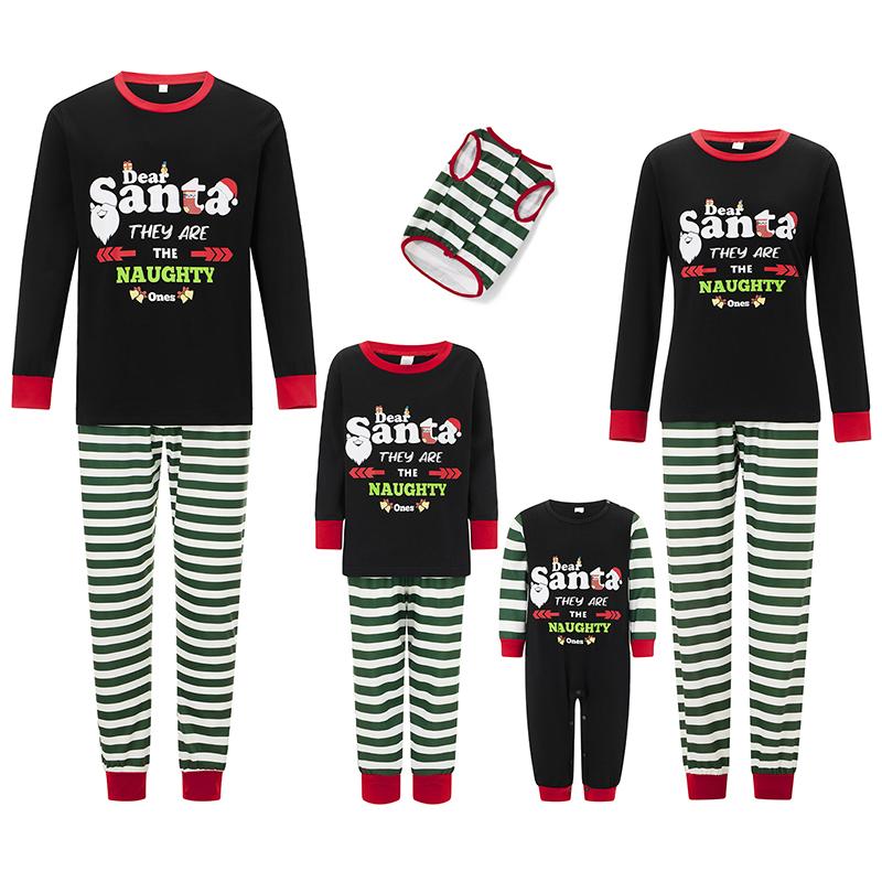 Matching Christmas Pajamas For Family, Long Sleeve Letters Print T-shirt with Striped Pants Sleepwear Loungewear