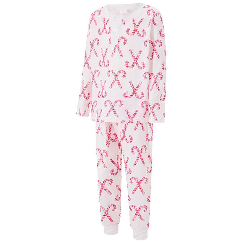 Pink Christmas Pajamas for Family Long Sleeve Candy Cane Print Tops + Pants Set Holiday Sleepwear