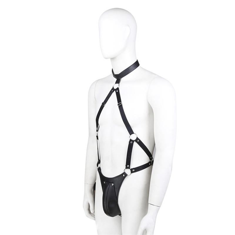 Leather Harness Belt Mankini Cosplay Bodysuit Scrotal Support Underwear Lingerie Womenswear