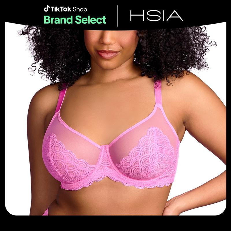 Live HSIA Mermaid Scales Plus Size Lace Mesh Unlined Full Coverage Underwire Bra