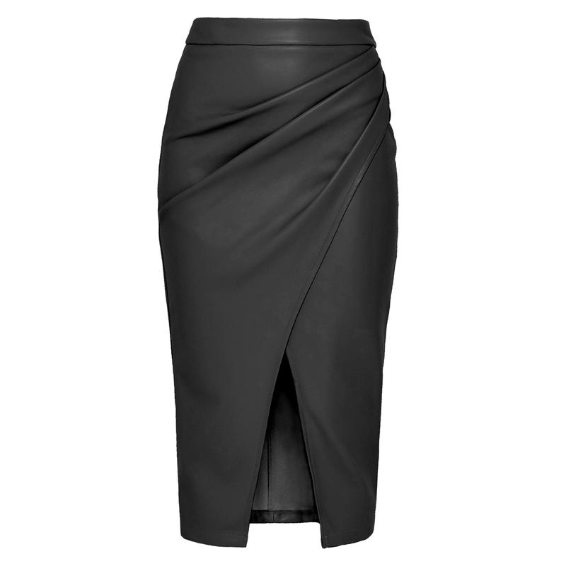 Women's Pu Split Skirt Autumn and Winter High Waist Zipper Heap Pleated Leather Skirt European and American Sexy Hip Skirt