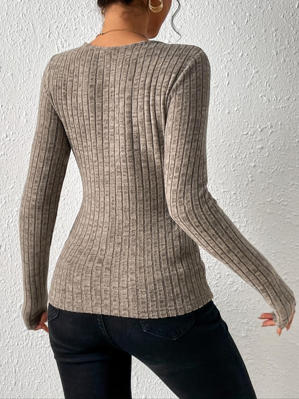 Women's Plain V Neck Sweater, Casual Solid Long Sleeve Knit Top for Fall & Winter, Women's Knitwear for Daily Wear