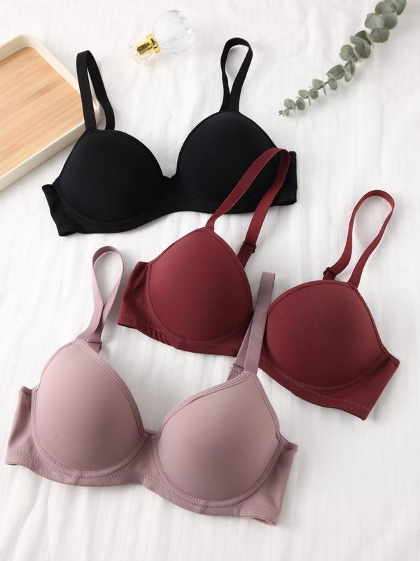 Women's Basic Solid Adjustable Strap Underwrite Bra, Back To School Wear, Lady Minimalist Soft Comfortable Breathable Spaghetti Strap Push Up Bra, Summer Bras for Women, Lingerie & Underwear, Womenswear