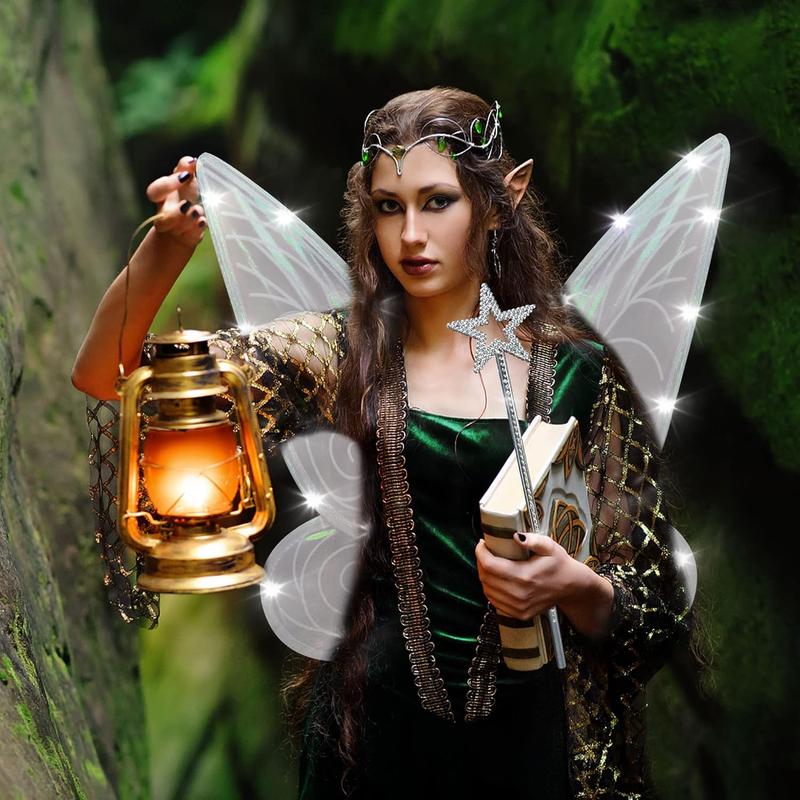 Light Up Fairy Wings for Women Girls Adult, LED Butterfly Wings Wand Halloween Costume  Dress Up