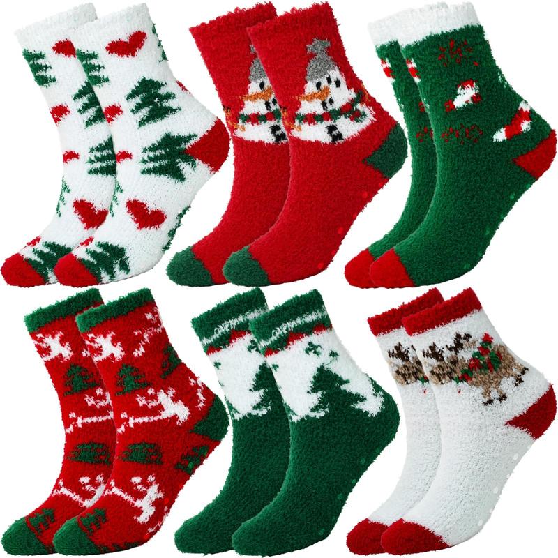 6 Pairs Christmas Socks Women - Fuzzy Christmas Socks, Colorful Warm Fluffy Slipper Socks for Women