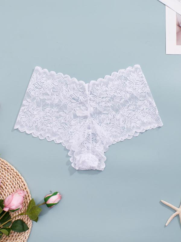 Plus Size 4pcs Solid Sheer Floral Lace Knicker, Casual Comfortable Breathable Panties for Daily Wear, Women's Underwear for All Seasons