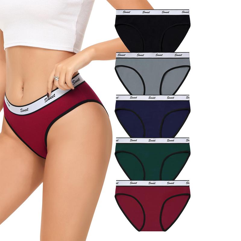 LEVAO Women Cotton Underwear Sports Low rise Elastic Bikini Underwear Full coverage Underwear 5-piece suit S-XL