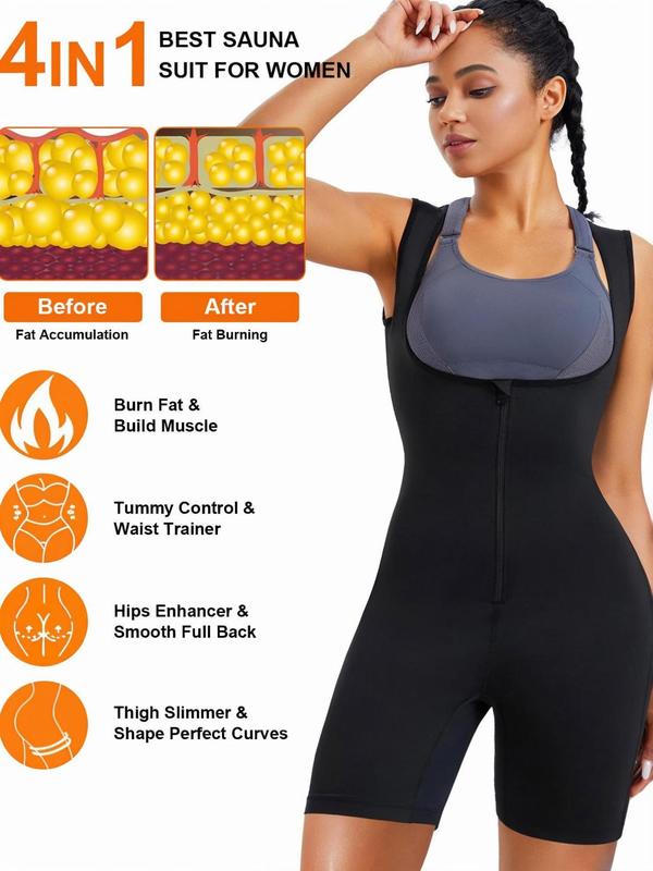 Women's Solid Zip Up Sexy Sauna Shapewear Bodysuit, Tummy Control Butt Lifting Shaper, Shapewear Clothes for Women