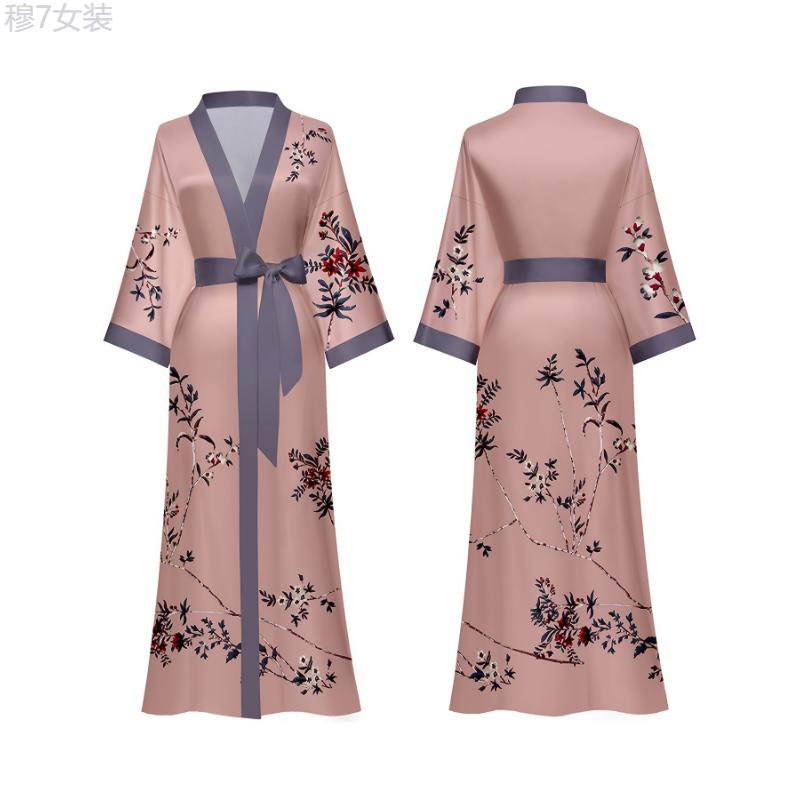 Plus Size Elegant Long Robe - Soft Graphic Print, Long Sleeve, Slight Stretch, One-Size Fits Most, Comfortable, Luxurious, Ramadan-Inspired Design, Women's Bathrobe for Relaxation Womenswear Collar Dress Loungewear Gowns Nightwear bridal robes Fabric