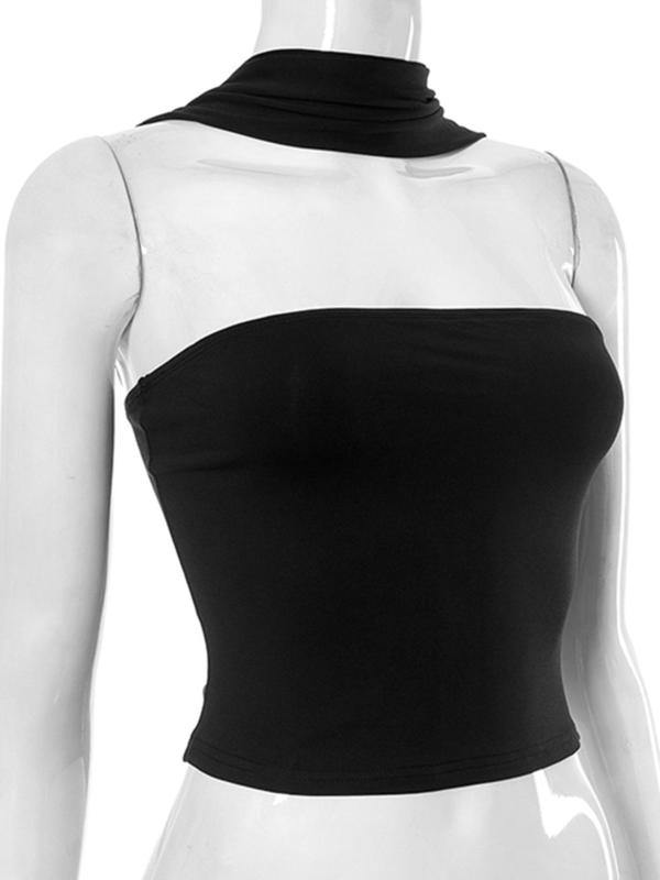 Women's Solid Halter Neck Crop Top, Elegant Fashion Casual Slim-fitting Sleeveless Top for Dating Daily Wear, Ladies Clothes for Summer