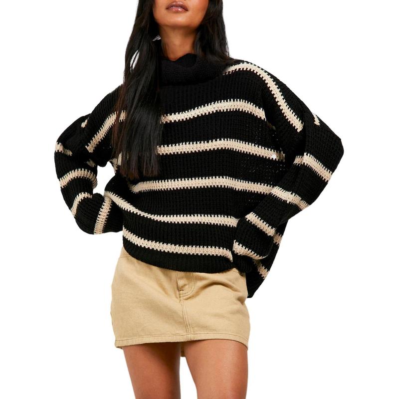 Dokotoo CHUNKY OVERSIZED STRIPE V NECK JUMPER women's pullover sweater