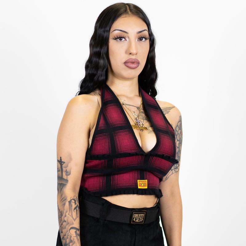 FB County Flannel Backless Halter Top