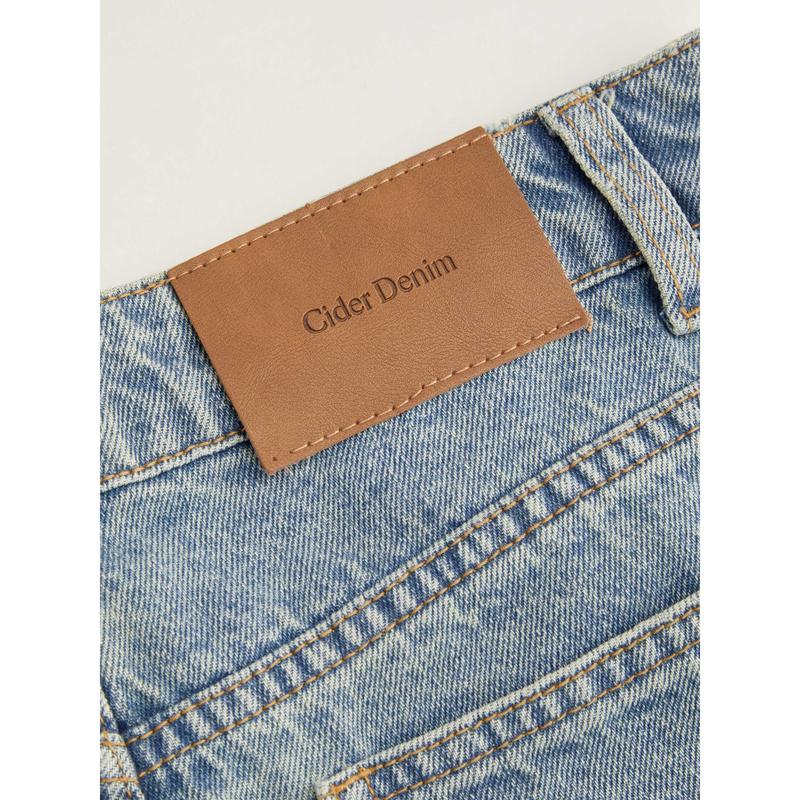 Cider [4 colors, size 0-26] Cider Denim Mid Rise Solid Three Dimensions Bowknot Pocket Wide Leg Jeans, Cute Womenswear