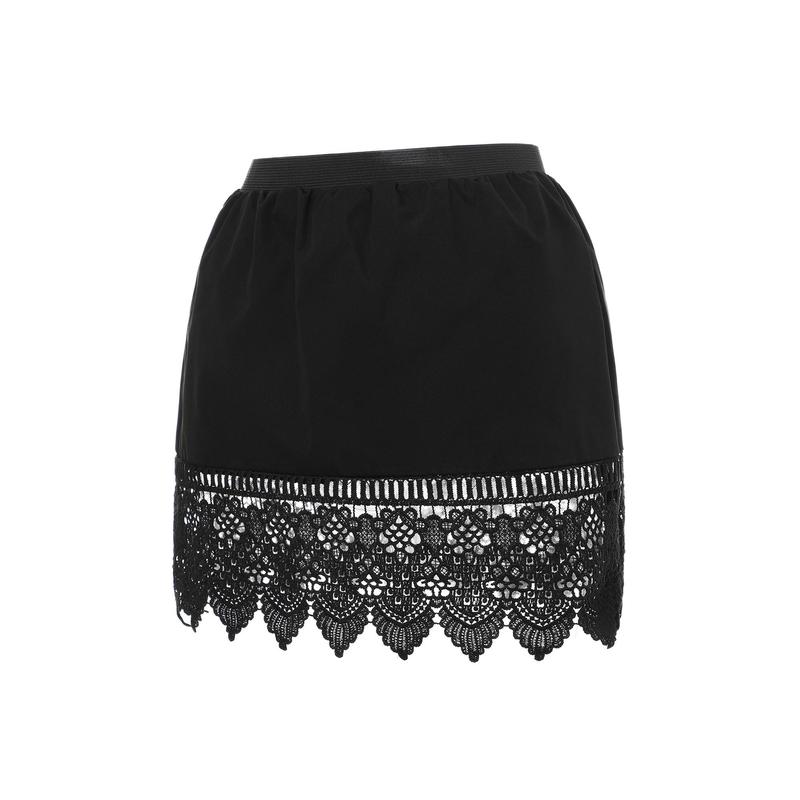 Women Basic Lace Skirt, Lace Stitching Cutout Elastic Waist Short Skirt for Ladies, S M L XL, Black White