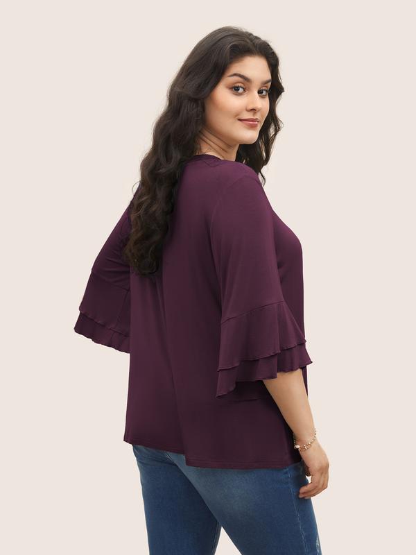 BloomChic Supersoft Essentials Ruffle Layered Sleeve Pleated T-shirt