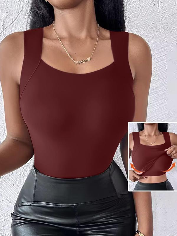 Women's Solid Square Neck Tank Top, Casual Sleeveless Top for Summer, Ladies Clothes for Daily Wear