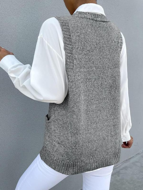 Women's Solid V Neck Sweater Vest, Casual Sleeveless Knit Top for Spring & Fall, Fashion Women's Knitwear for Daily Wear