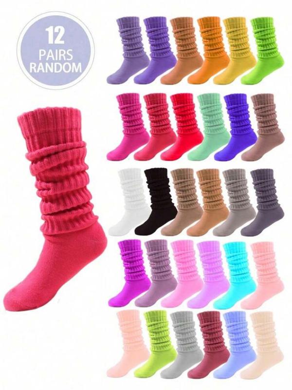 Women's Random Color Crew Socks, Baggy Socks, Fashionable Cozy Warm Thickened Shirred Socks for Fall & Winter, Women's Socks for Daily Wear