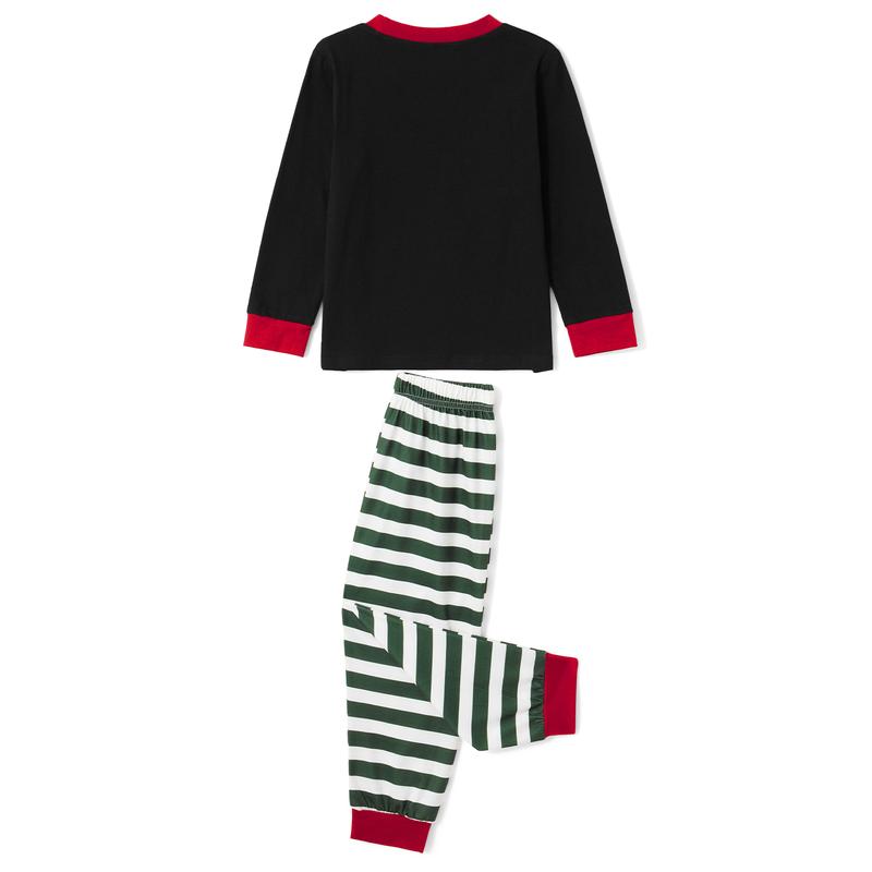 Matching Christmas Pajamas For Family, Long Sleeve Letters Print T-shirt with Striped Pants Sleepwear Loungewear