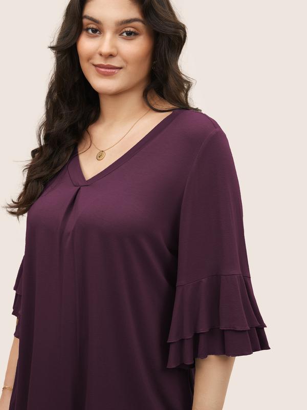 BloomChic Supersoft Essentials Ruffle Layered Sleeve Pleated T-shirt