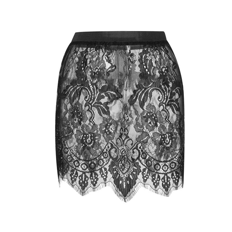 Women Basic Lace Skirt, Lace Stitching Cutout Elastic Waist Short Skirt for Ladies, S M L XL, Black White