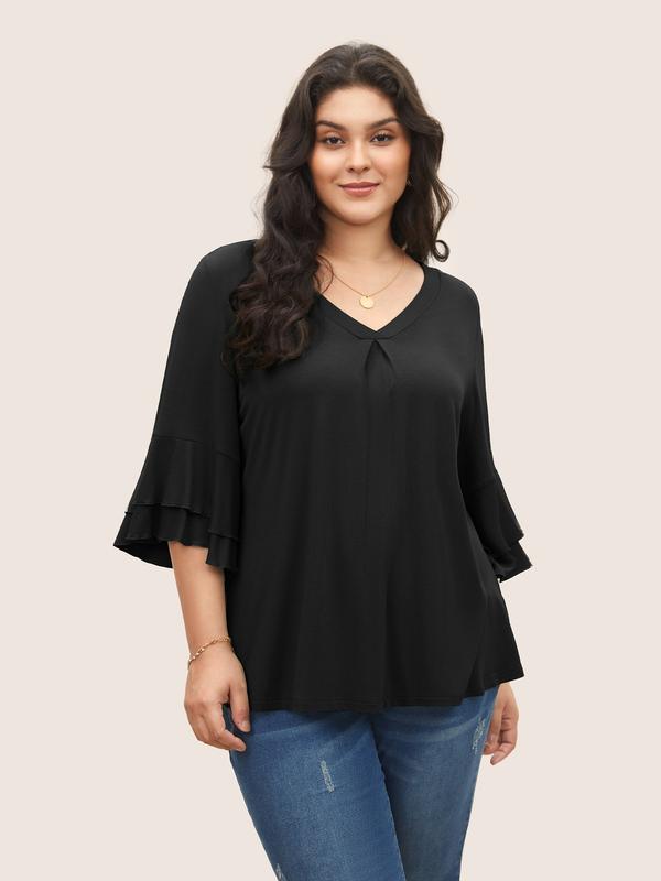 BloomChic Supersoft Essentials Ruffle Layered Sleeve Pleated T-shirt