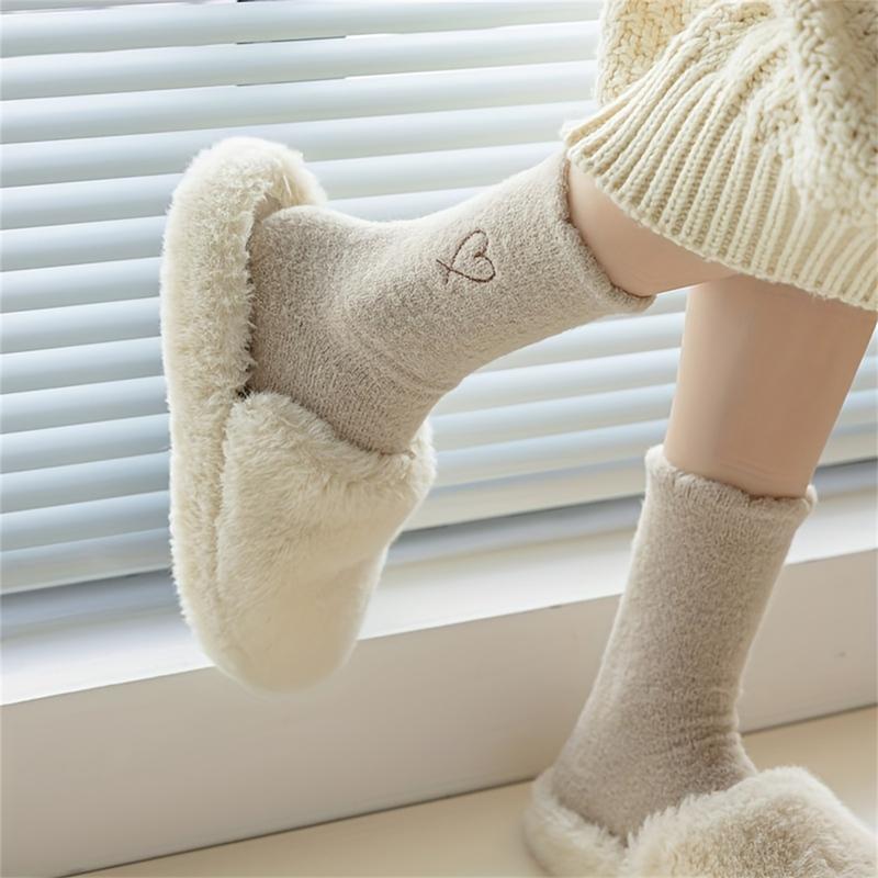 6 Pairs of Ultra Comfy Heart Embroidery Fuzzy Socks, Warm Women's Stockings & Hosiery for Cold Weather