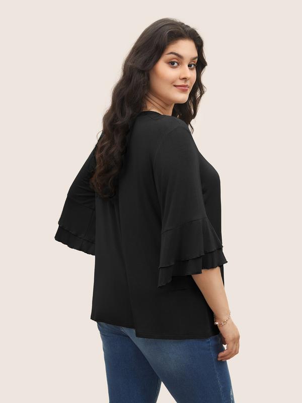 BloomChic Supersoft Essentials Ruffle Layered Sleeve Pleated T-shirt