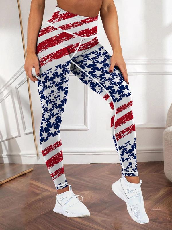 Women's Flag Print High Waist Leggings, Casual Comfy Breathable Skinny Pants for Daily Wear, Ladies Bottoms for All Seasons