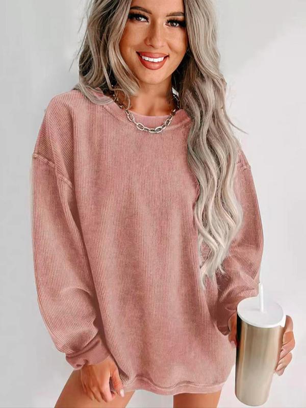 Women's Plain Drop Shoulder Pullover Sweatshirt, 2024 New Style Casual Long Sleeve Round Neck Sweatshirt for Fall & Winter, Women's Clothing for Daily Wear