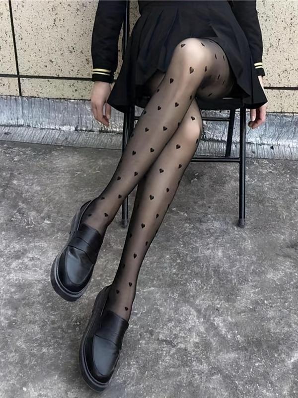 Women's Heart Print Sheer Tights, Casual Comfy Breathable Pantyhose for Daily Wear, Ladies Stockings for All Seasons