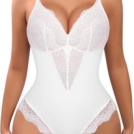 FeelinGirl Valentine's Day Sexy Low-back Ultra-versatile Lace Bodysuit tts Short Womenswear Comfort Tops Nylon