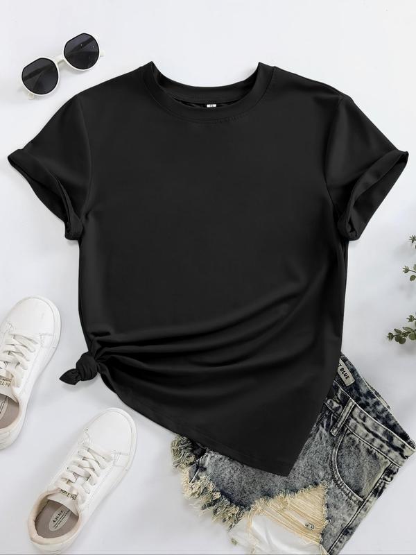 Women's Letter & Book & Girl Print Round Neck Graphic Tee, Vintage Trendy Casual Drop Shoulder Short Sleeve T-shirt for Daily Wear, Ladies All Seasons Outfit