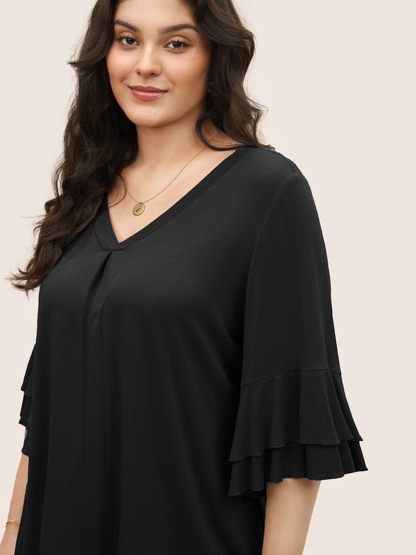 BloomChic Supersoft Essentials Ruffle Layered Sleeve Pleated T-shirt