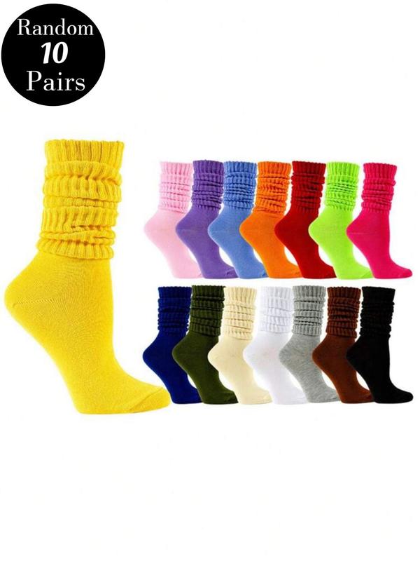 Women's Random Color Crew Socks, Baggy Socks, Fashionable Cozy Warm Thickened Shirred Socks for Fall & Winter, Women's Socks for Daily Wear