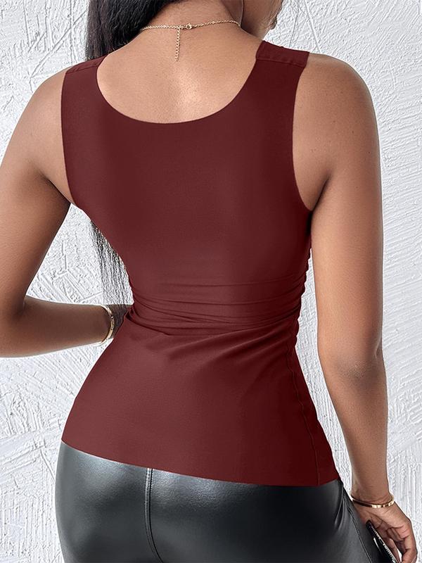 Women's Solid Square Neck Tank Top, Casual Sleeveless Top for Summer, Ladies Clothes for Daily Wear