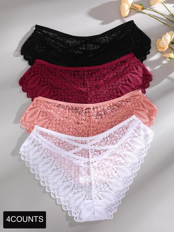 Women's Criss Cross Hollow Out Sheer Lace Knicker, Soft Comfy Breathable Drop Waist Panty for Daily Wear, Ladies Underwear for All Seasons