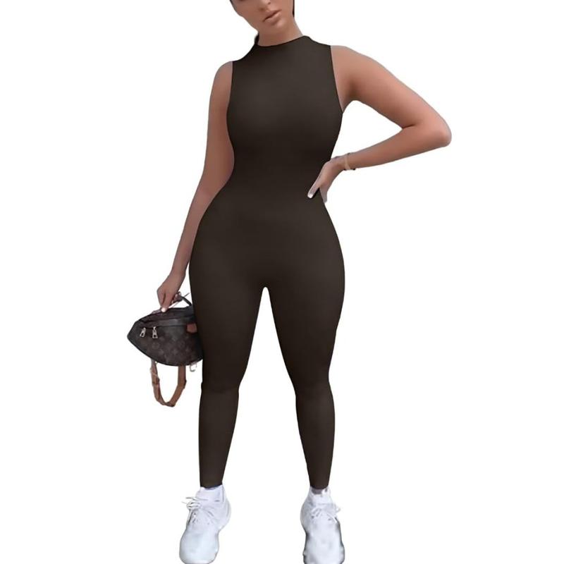 Women's Sleeveless Seamless One Piece Jumpsuit，Women's Sexy Bodycon Jumpsuit One Piece,Sleeveless Zipper Pants Rompers Clothing Comfort