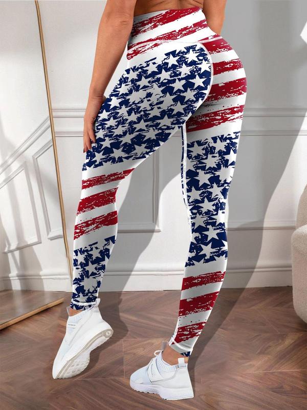 Women's Flag Print High Waist Leggings, Casual Comfy Breathable Skinny Pants for Daily Wear, Ladies Bottoms for All Seasons