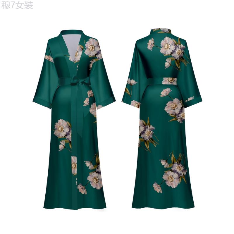 Plus Size Elegant Long Robe - Soft Graphic Print, Long Sleeve, Slight Stretch, One-Size Fits Most, Comfortable, Luxurious, Ramadan-Inspired Design, Women's Bathrobe for Relaxation Womenswear Collar Dress Loungewear Gowns Nightwear bridal robes Fabric