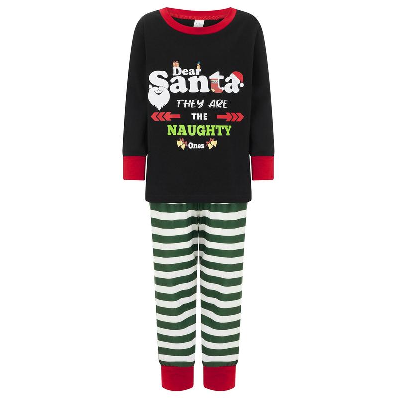 Matching Christmas Pajamas For Family, Long Sleeve Letters Print T-shirt with Striped Pants Sleepwear Loungewear