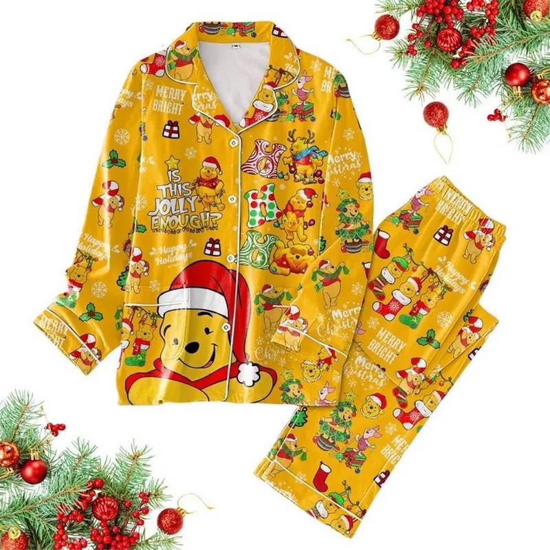 Christmas Poohh Bear Pajamas Set, Winniee The Poohh Christmas Pajamas, Cute Pajamas For Party, Xmas Gift