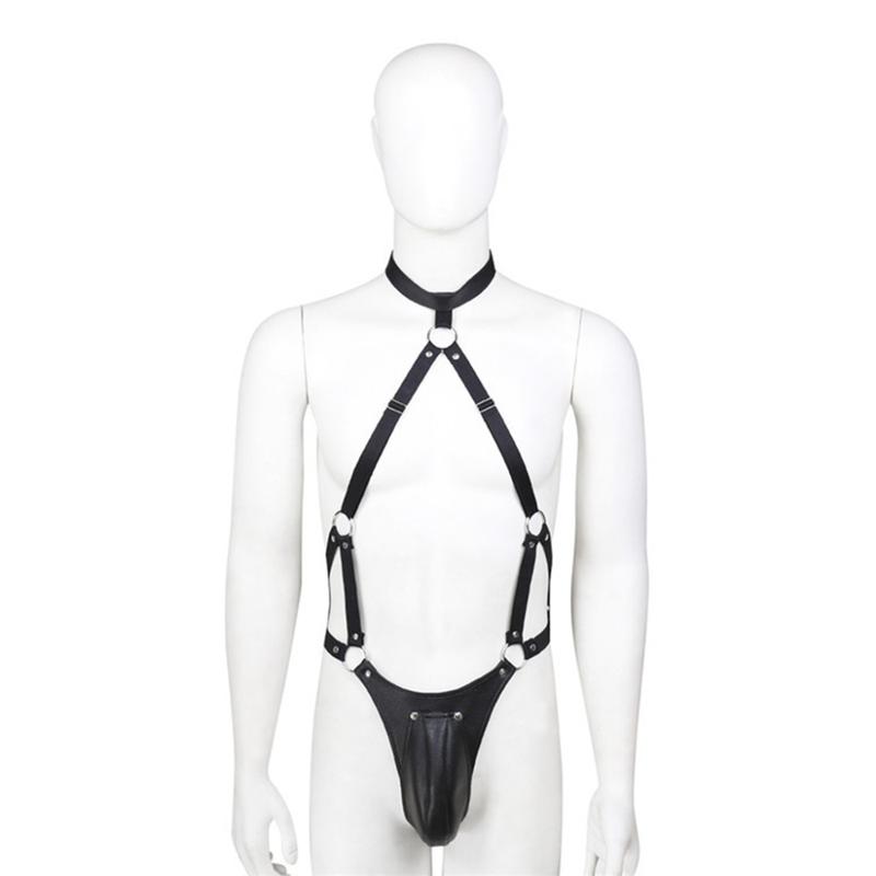 Leather Harness Belt Mankini Cosplay Bodysuit Scrotal Support Underwear Lingerie Womenswear