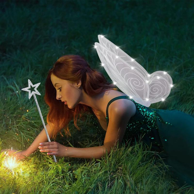 Light Up Fairy Wings for Women Girls Adult, LED Butterfly Wings Wand Halloween Costume  Dress Up